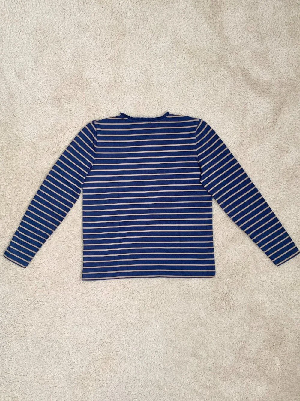NWT J. Crew Factory Striped Ruffle-Collar Henley LS Top, Navy/Camel, Small